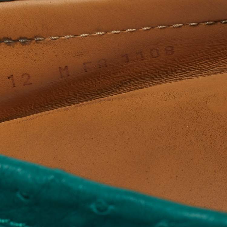 Pre Owned Louis Vuitton Monte Carlo Size 46 Green Ostrich Leather Slip On Loafers