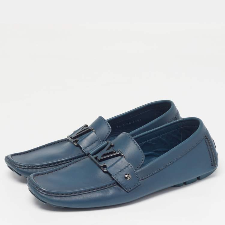 Pre Owned Louis Vuitton Monte Carlo Size 41.5 Blue Leather Loafers