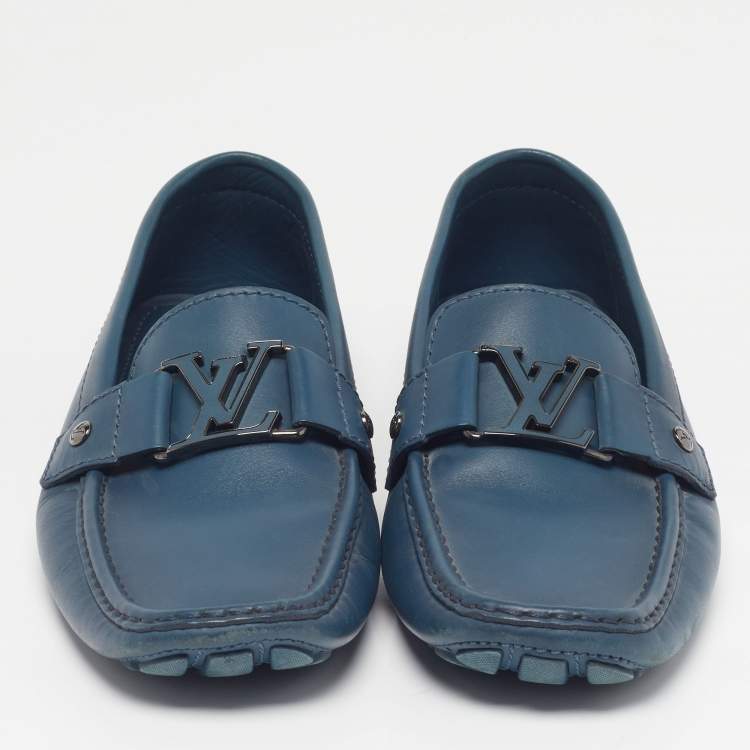 Pre Owned Louis Vuitton Monte Carlo Size 41.5 Blue Leather Loafers