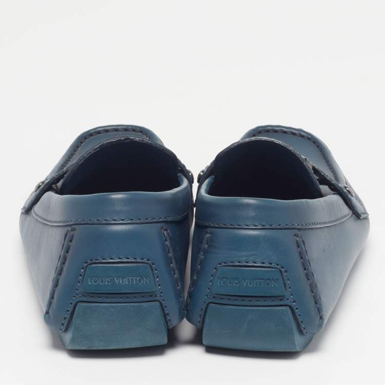 Pre Owned Louis Vuitton Monte Carlo Size 41.5 Blue Leather Loafers