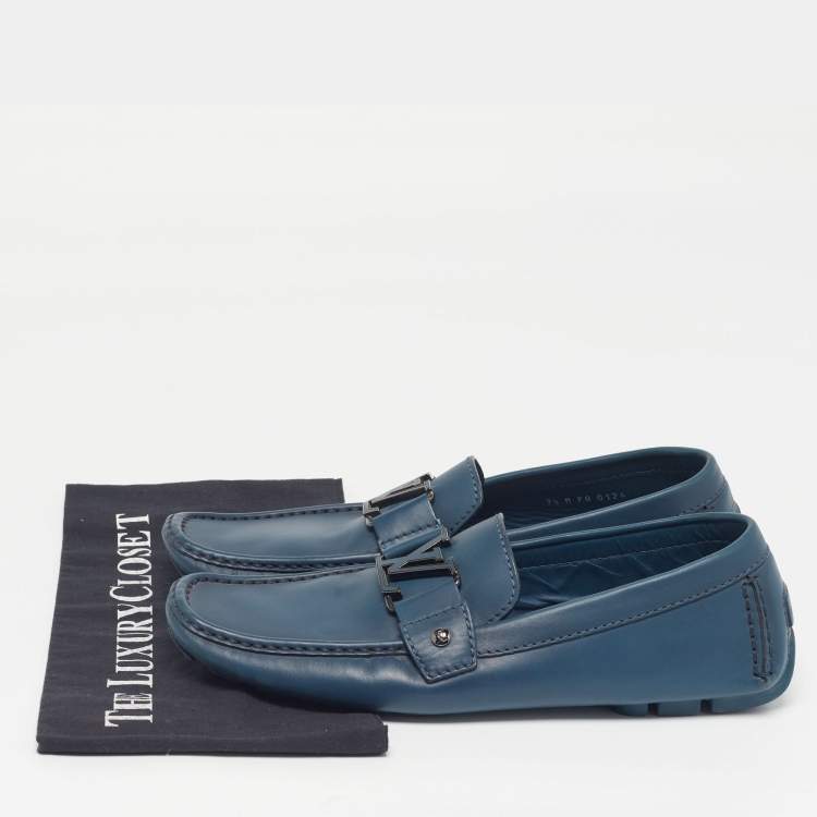 Pre Owned Louis Vuitton Monte Carlo Size 41.5 Blue Leather Loafers