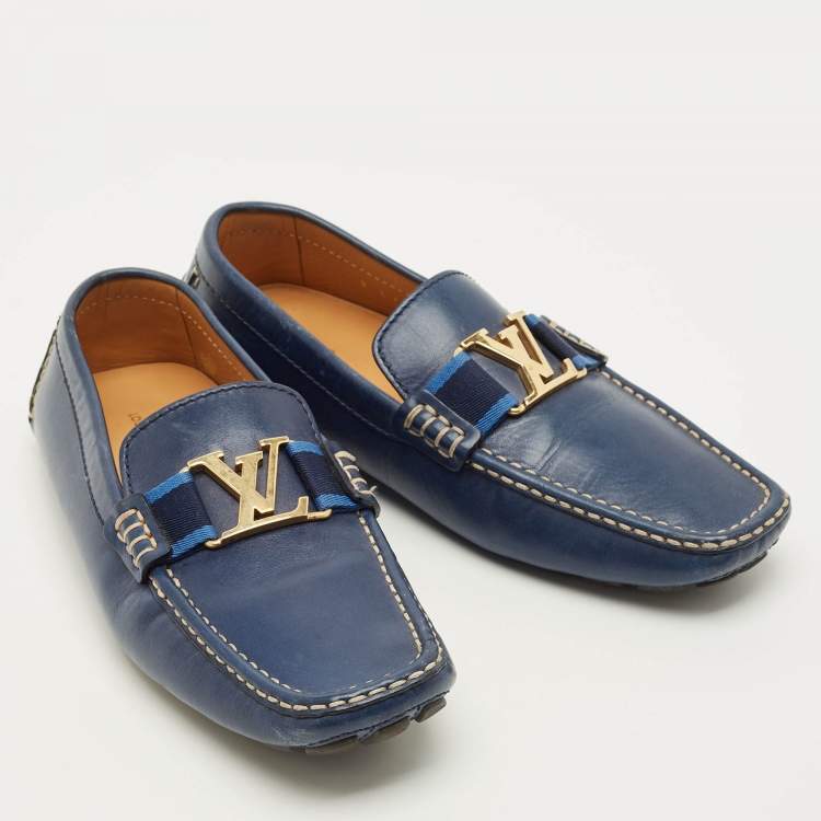 Pre Owned Louis Vuitton Monte Carlo Size 42 Blue Leather Loafers