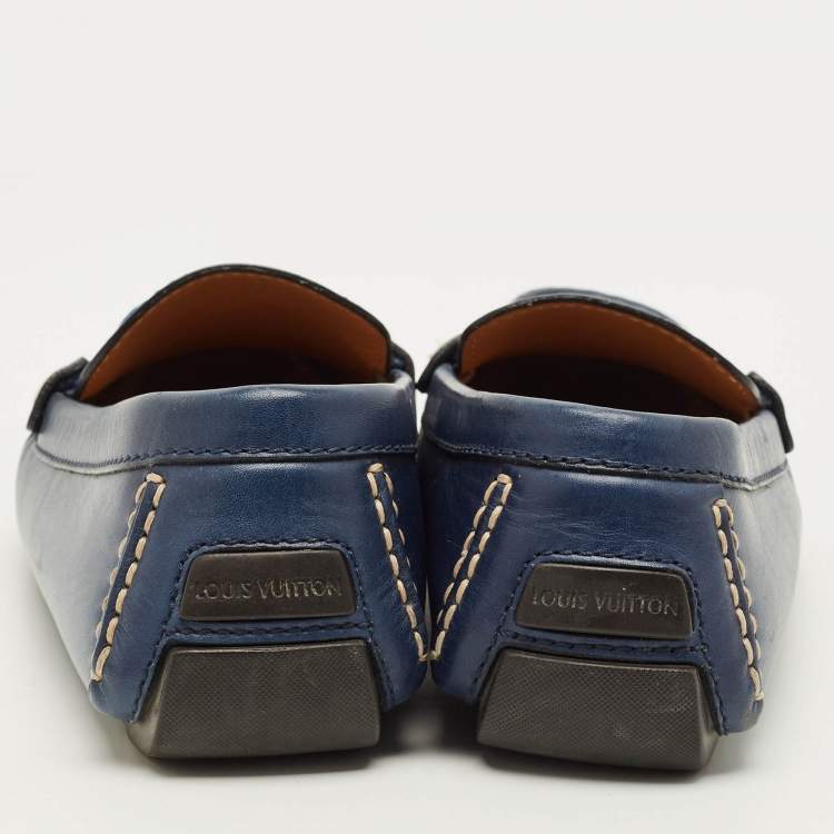 Pre Owned Louis Vuitton Monte Carlo Size 42 Blue Leather Loafers