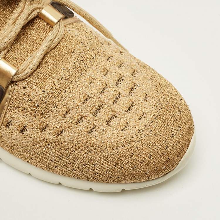 Pre Owned Louis Vuitton Aftergame Size 40 Gold Leather and Lurex Fabric Lace Up Sneakers