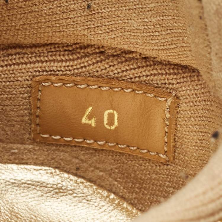 Pre Owned Louis Vuitton Aftergame Size 40 Gold Leather and Lurex Fabric Lace Up Sneakers
