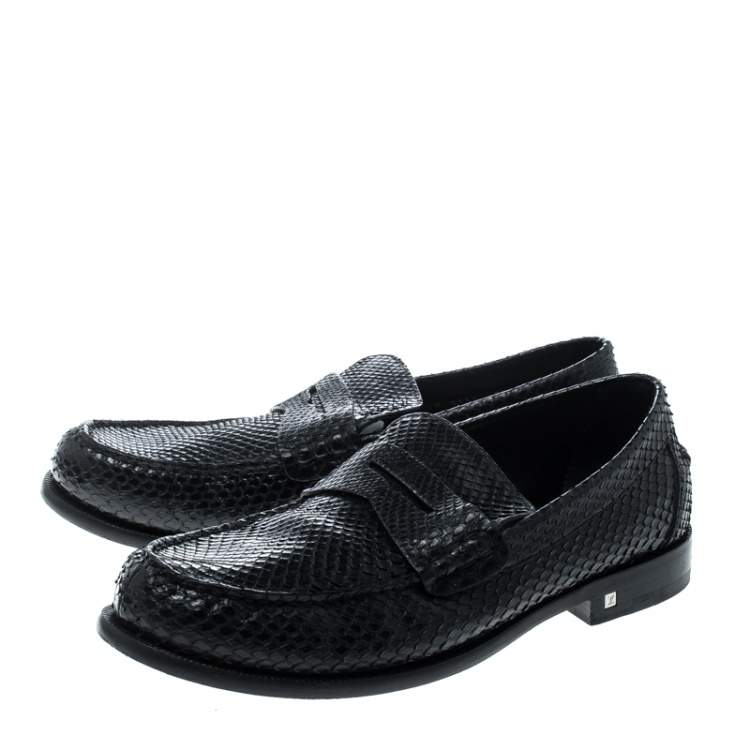 Pre Owned Louis Vuitton Black Python Loafers Size 42
