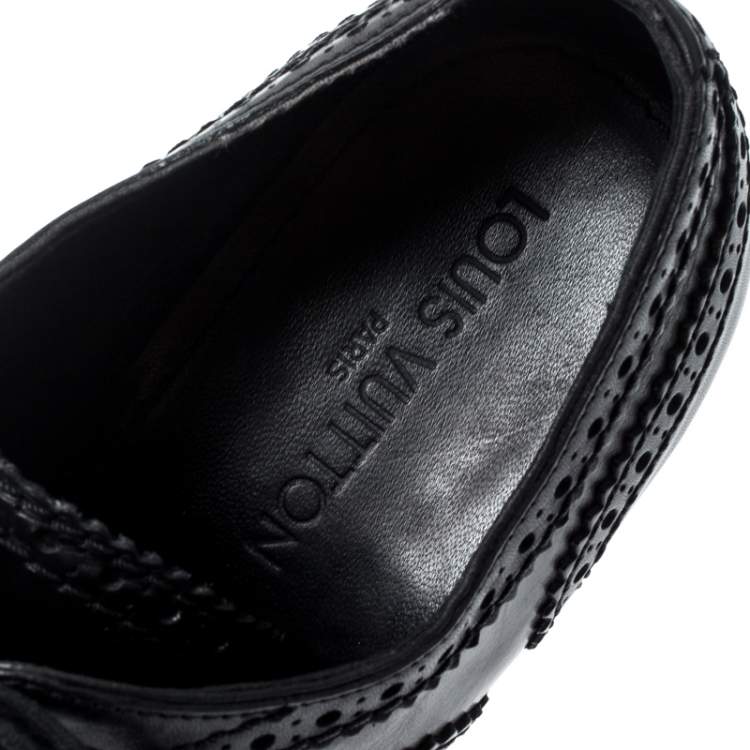 Pre Owned Louis Vuitton Black Brogue Leather Lace Up Oxfords Size 41