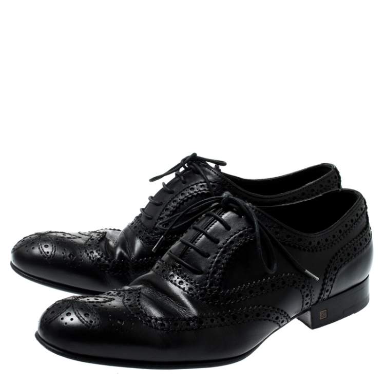 Pre Owned Louis Vuitton Black Brogue Leather Lace Up Oxfords Size 41