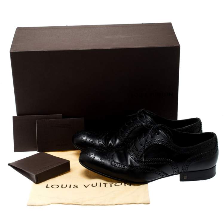 Pre Owned Louis Vuitton Black Brogue Leather Lace Up Oxfords Size 41