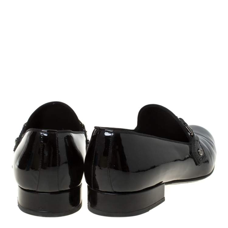 Pre Owned Louis Vuitton Anthracite Patent Leather Glass Dome Loafers Size 42.5