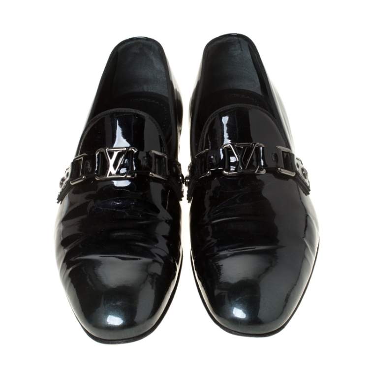 Pre Owned Louis Vuitton Anthracite Patent Leather Glass Dome Loafers Size 42.5