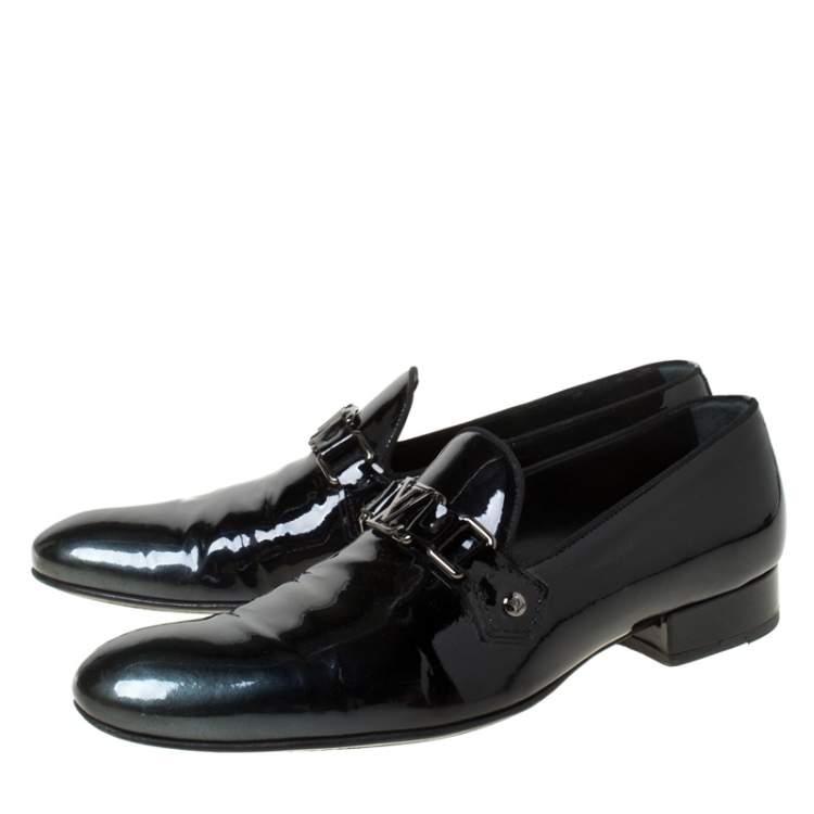 Pre Owned Louis Vuitton Anthracite Patent Leather Glass Dome Loafers Size 42.5