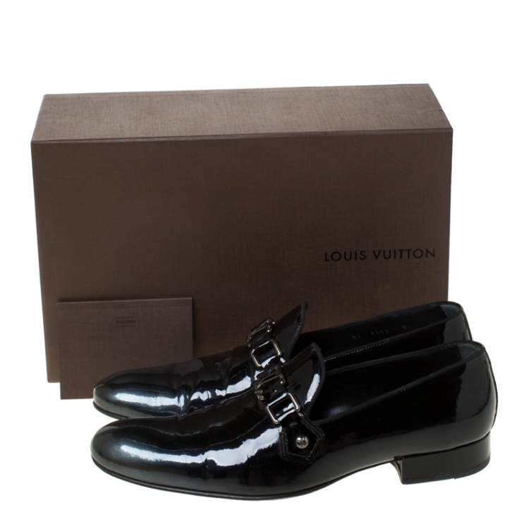 Pre Owned Louis Vuitton Anthracite Patent Leather Glass Dome Loafers Size 42.5