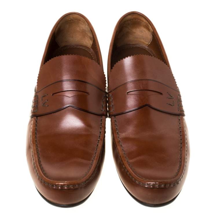 Pre Owned Louis Vuitton Brown Leather Penny Loafers Size 42.5