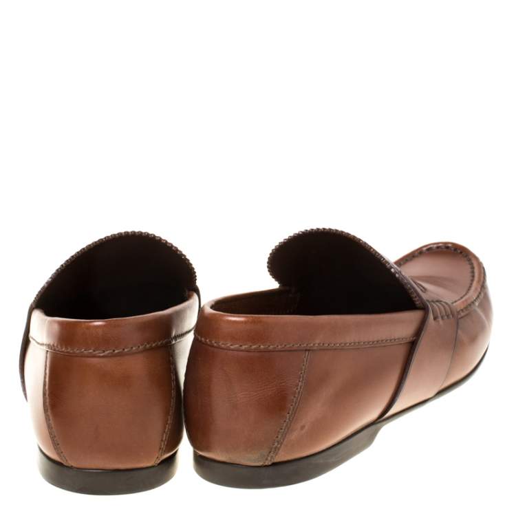 Pre Owned Louis Vuitton Brown Leather Penny Loafers Size 42.5
