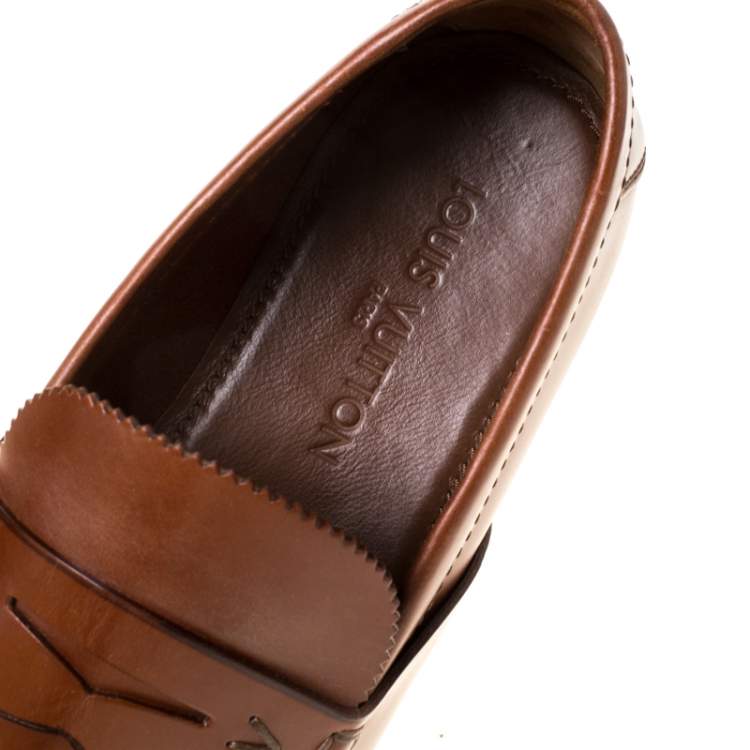 Pre Owned Louis Vuitton Brown Leather Penny Loafers Size 42.5