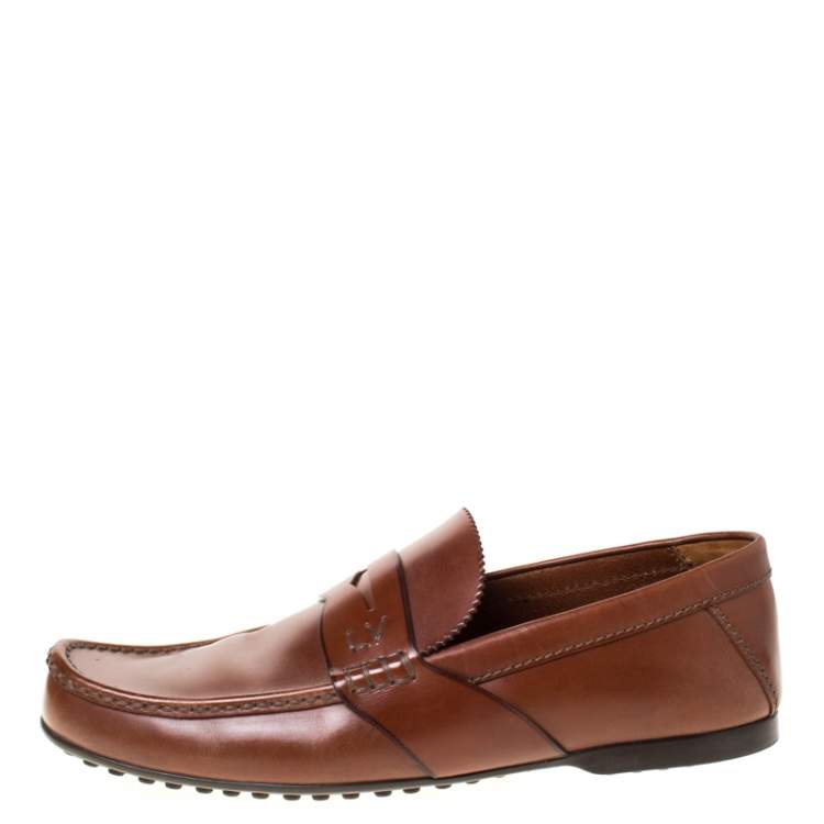 Pre Owned Louis Vuitton Brown Leather Penny Loafers Size 42.5