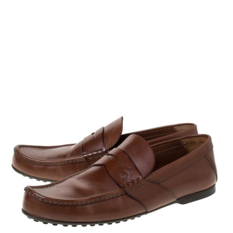 Pre Owned Louis Vuitton Brown Leather Penny Loafers Size 42.5