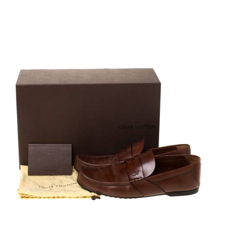 Pre Owned Louis Vuitton Brown Leather Penny Loafers Size 42.5