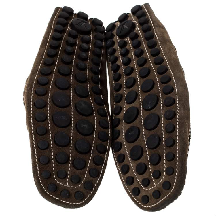 Pre Owned Louis Vuitton Brown Suede Imola Tassel Loafers Size 41.5