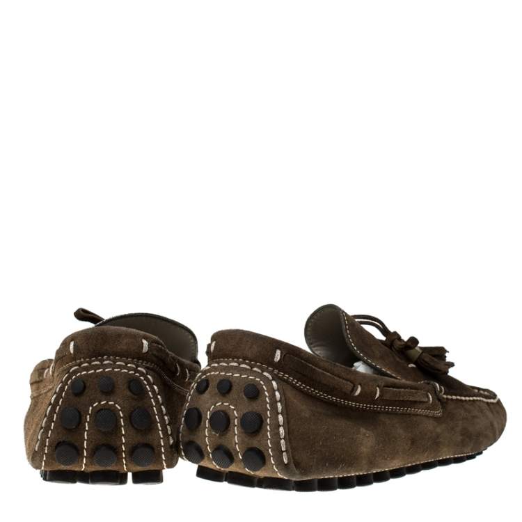Pre Owned Louis Vuitton Brown Suede Imola Tassel Loafers Size 41.5