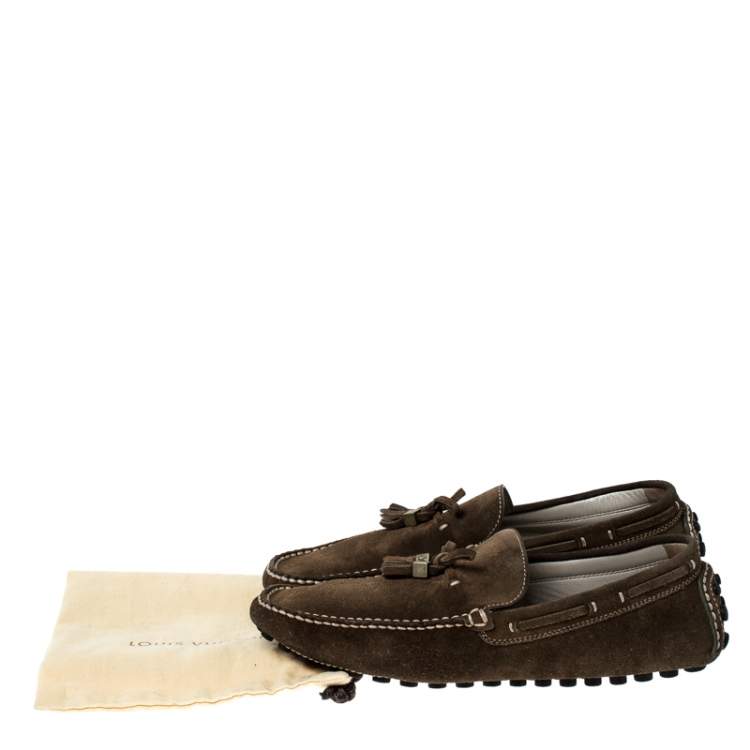 Pre Owned Louis Vuitton Brown Suede Imola Tassel Loafers Size 41.5