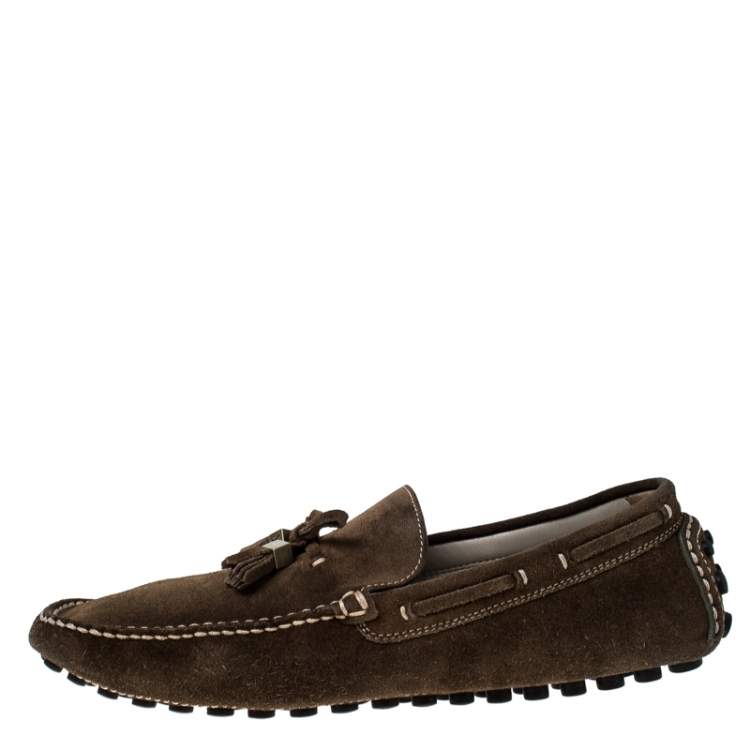 Pre Owned Louis Vuitton Brown Suede Imola Tassel Loafers Size 41.5