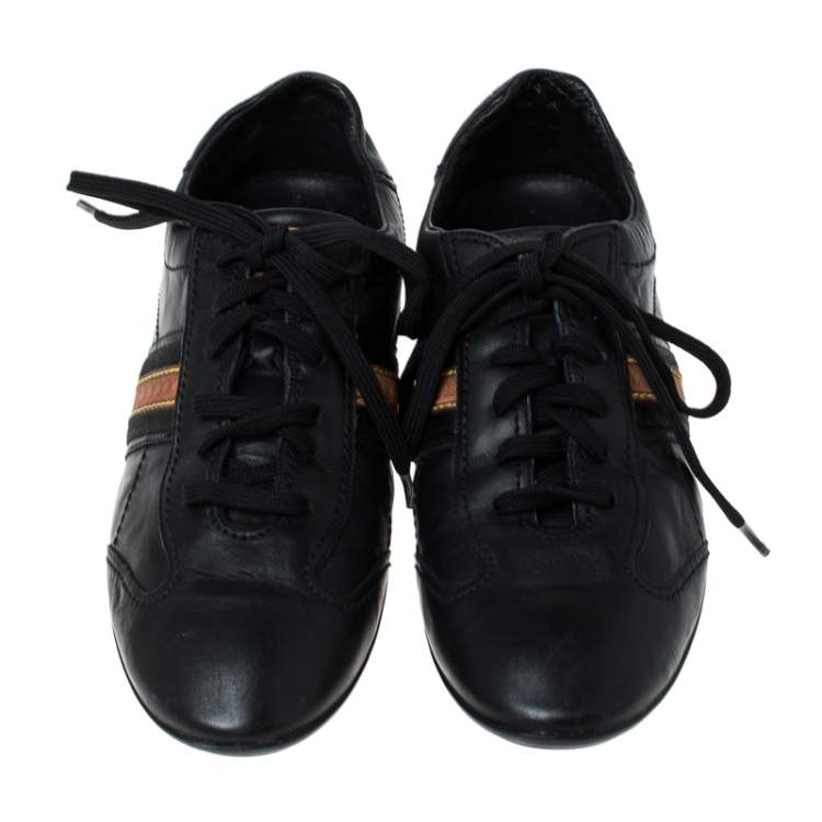 Pre Owned Louis Vuitton Black Leather Lace Up Sneakers Size 39