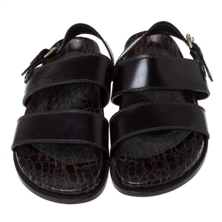 مملوكة مسبقًا Louis Vuitton Brown Croc Leather Flat Sandals Size 43