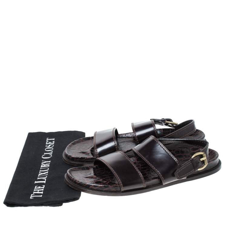 مملوكة مسبقًا Louis Vuitton Brown Croc Leather Flat Sandals Size 43
