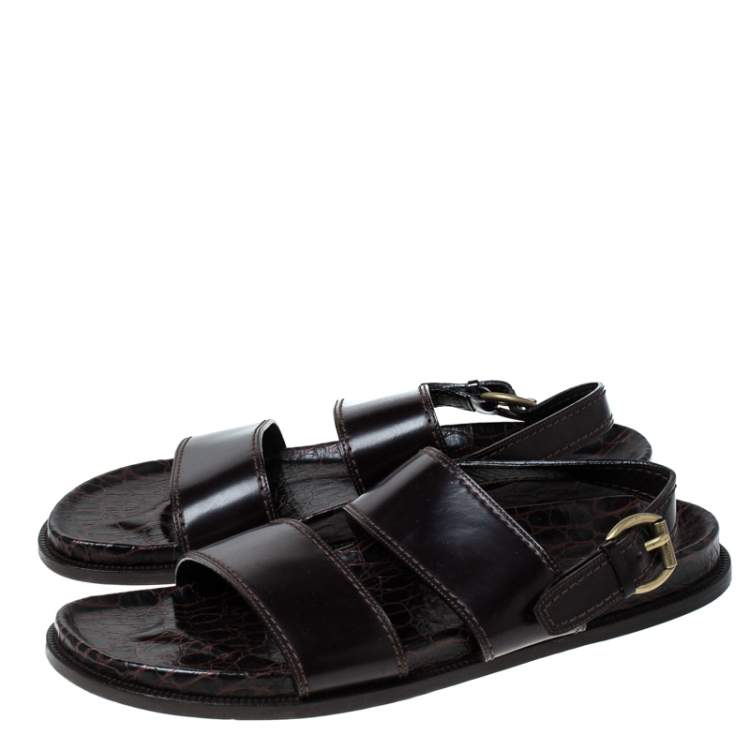 مملوكة مسبقًا Louis Vuitton Brown Croc Leather Flat Sandals Size 43
