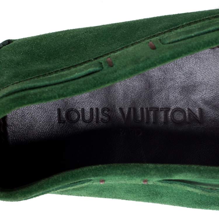 Pre Owned Louis Vuitton Green Suede Imola Tassel Loafers Size 44