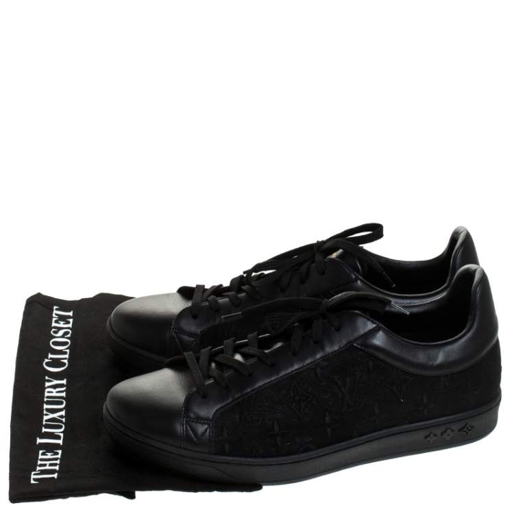 Pre Owned Louis Vuitton Black Leather and Monogram Canvas Low Top Sneakers Size 45