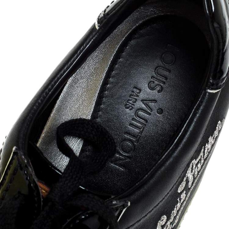 Pre Owned Louis Vuitton Black/Silver Patent Leather And Leather Low Top Lace Up Sneakers Size 41