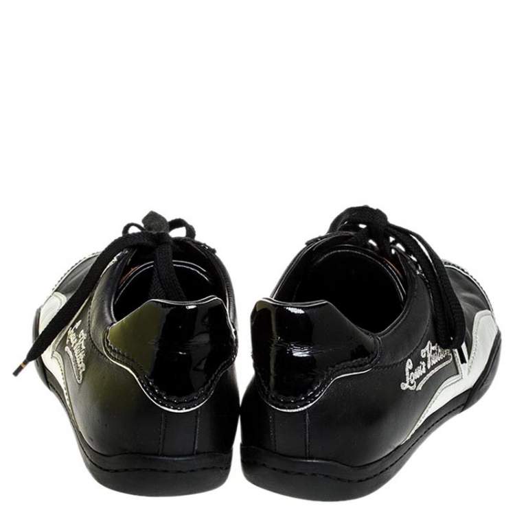 Pre Owned Louis Vuitton Black/Silver Patent Leather And Leather Low Top Lace Up Sneakers Size 41