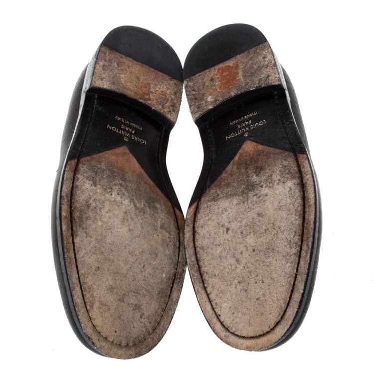 Pre Owned Louis Vuitton Black Textured Leather Penny Loafers Size 40