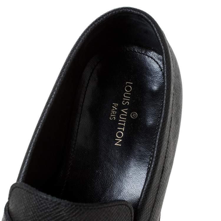 Pre Owned Louis Vuitton Black Textured Leather Penny Loafers Size 40