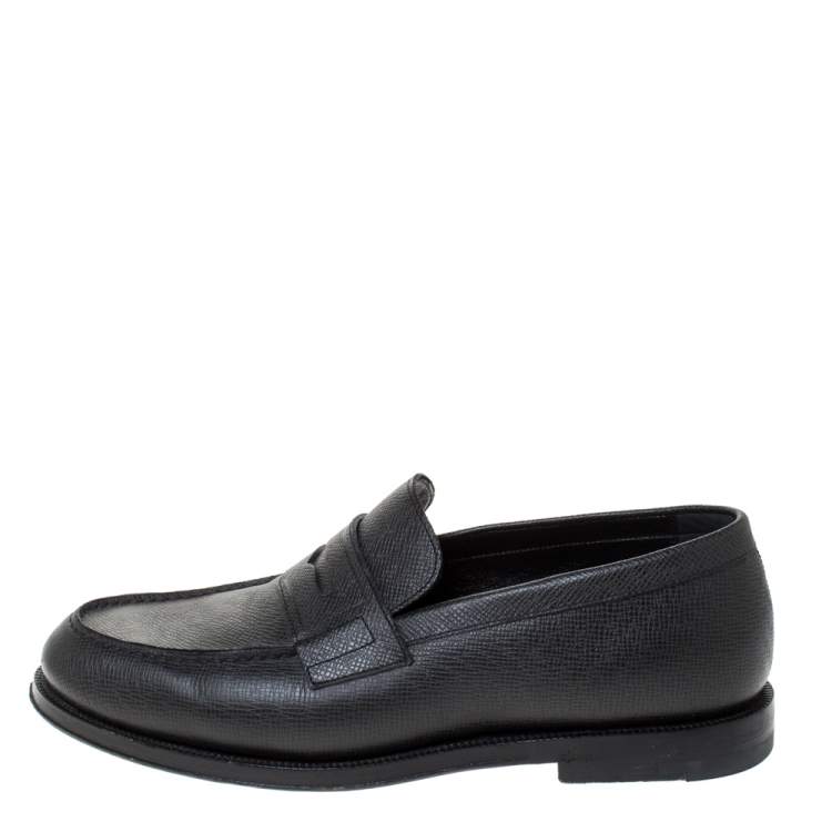Pre Owned Louis Vuitton Black Textured Leather Penny Loafers Size 40