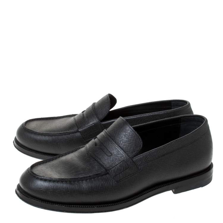 Pre Owned Louis Vuitton Black Textured Leather Penny Loafers Size 40