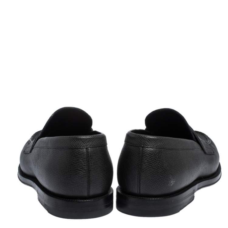 Pre Owned Louis Vuitton Black Textured Leather Penny Loafers Size 40