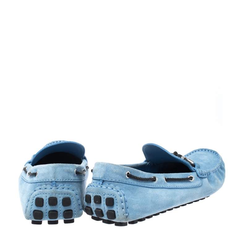 Pre Owned Louis Vuitton Blue Suede Slip On Loafers Size 42.5
