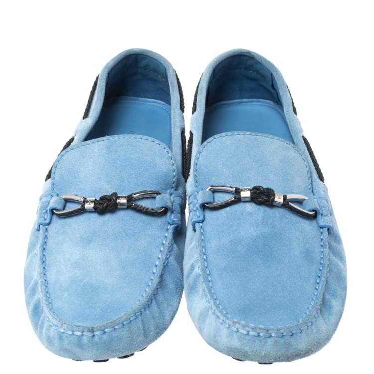 Pre Owned Louis Vuitton Blue Suede Slip On Loafers Size 42.5