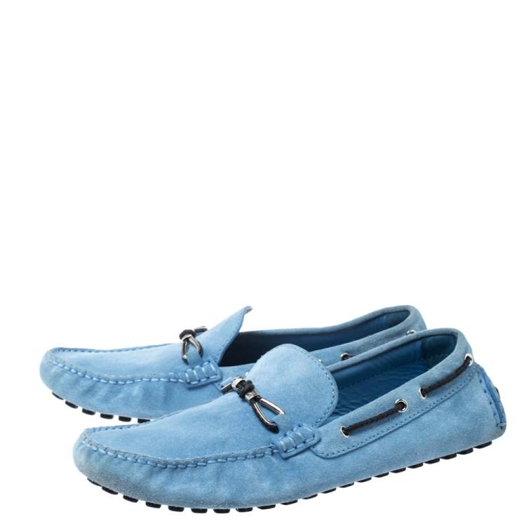 Pre Owned Louis Vuitton Blue Suede Slip On Loafers Size 42.5
