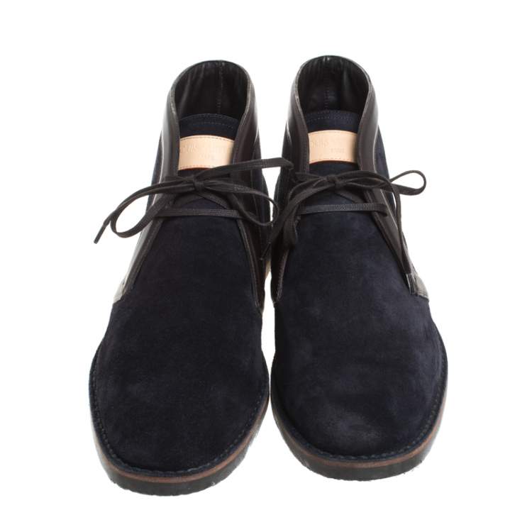 Pre Owned Louis Vuitton Blue Suede And Tan Leather Trim Sneaker Boots Size 43