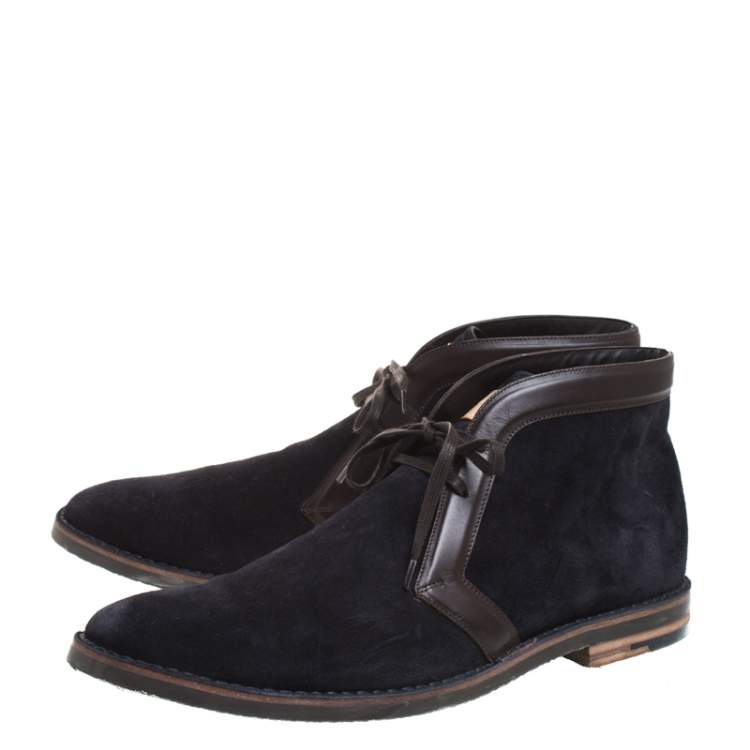Pre Owned Louis Vuitton Blue Suede And Tan Leather Trim Sneaker Boots Size 43