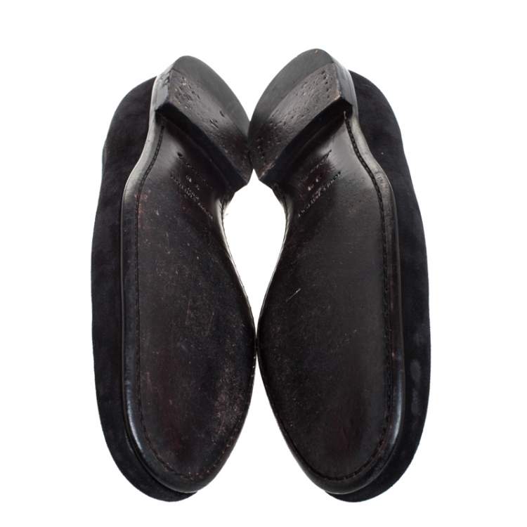 Pre Owned Louis Vuitton Black Suede LV Logo Embroidered Smoking Slippers  Size 43