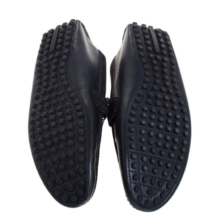 Pre Owned Louis Vuitton Blue Textured Leather And Suede Hockenheim Moccasins Size 40