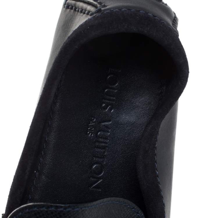 Pre Owned Louis Vuitton Blue Textured Leather And Suede Hockenheim Moccasins Size 40
