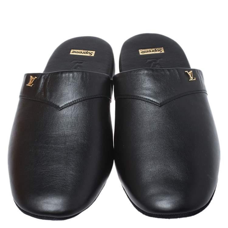 Louis Supreme Black Leather Hugh Slippers Size 39 Louis | TLC
