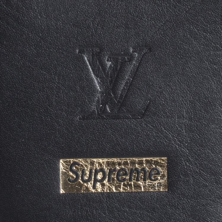 Pre Owned Louis Vuitton x Supreme Black Leather Hugh Flat Slippers Size 39